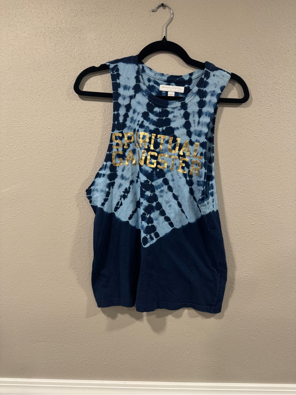 Spiritual Gangster Blue Tie-Dye Muscle Tank with Gold Logo